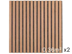 Quiet Wall Lot 2 Panneaux Muraux Acoustiques en Bois - 60x60cm - Cerisier Naturel - A Lattes - Panneau Tasseau de Bois Naturel