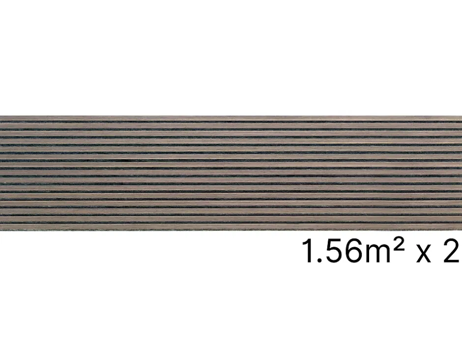 Lot 2 Panneaux Muraux Acoustiques en Bois - 240x60cm - 3.12m² - Chêne Foncé - A Lattes - Panneau Tasseau de Bois Naturel-Quiet Wall Online