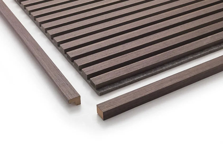 Lot 2 Panneaux Muraux Acoustiques en Bois - 240x60cm - 3.12m² - Chêne Foncé - A Lattes - Panneau Tasseau de Bois Naturel-Quiet Wall Online