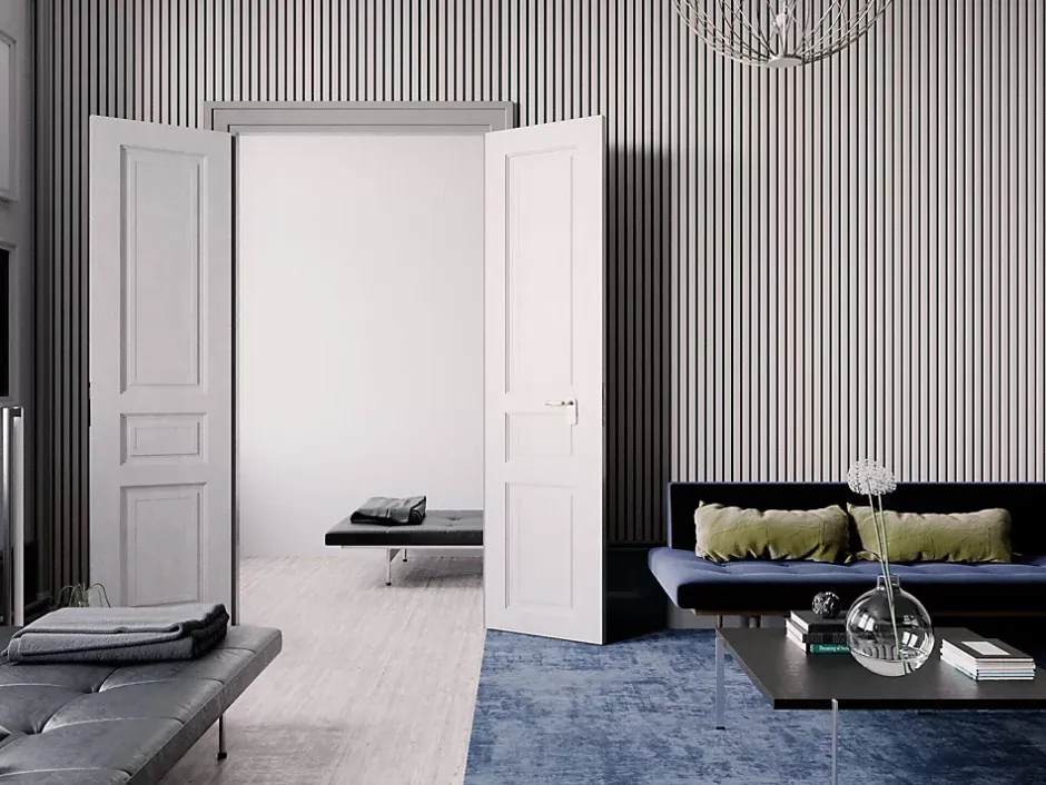 Lot 4 Panneaux Muraux Acoustiques en Bois - 240x60cm Frêne gris - A Lattes - Panneau Tasseau de Bois Naturel-Quiet Wall Outlet