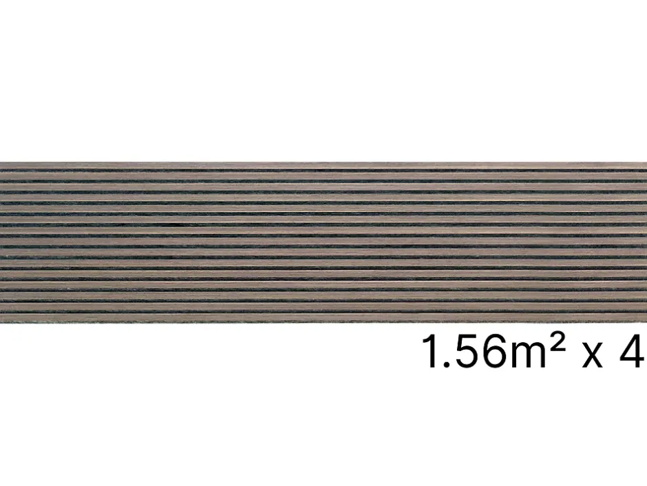 Quiet Wall Lot 4 Panneaux Muraux Acoustiquec en Bois - 240x60cm - Chêne Foncé - A Lattes - Panneau Tasseau de Bois Naturel