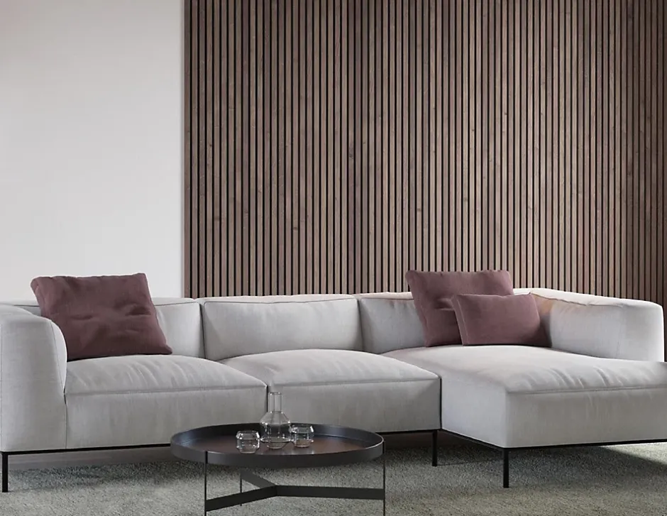 Quiet Wall Lot 4 Panneaux Muraux Acoustiquec en Bois - 240x60cm - Chêne Foncé - A Lattes - Panneau Tasseau de Bois Naturel