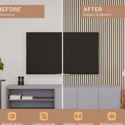 Mpdiscount Lot 4 pièces - Panneau Acoustique - Chêne - Feutrine Noir - 240x60x1.1cm