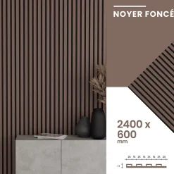 Lot 4 pièces - Panneau Acoustique - Noyer Foncé - Feutrine Noir - 240x60x1.1cm-Mpdiscount Sale