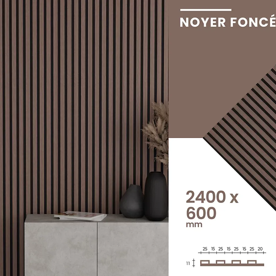 Lot 4 pièces - Panneau Acoustique - Noyer Foncé - Feutrine Noir - 240x60x1.1cm-Mpdiscount Sale