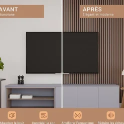 Lot 4 pièces - Panneau Acoustique - Noyer Foncé - Feutrine Noir - 240x60x1.1cm-Mpdiscount Sale