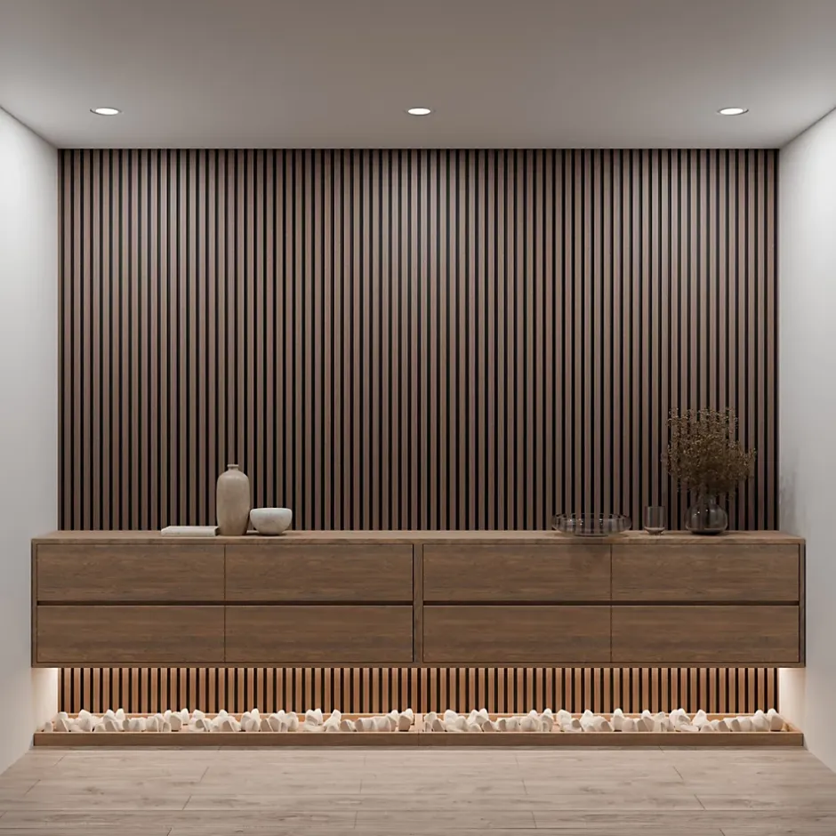 Lot 4 pièces - Panneau Acoustique - Noyer Foncé - Feutrine Noir - 240x60x1.1cm-Mpdiscount Sale