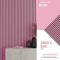 Mpdiscount Lot 4 pièces - Panneau Acoustique - Rose - Feutrine Noir - 240x60x1.1cm