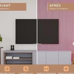 Mpdiscount Lot 4 pièces - Panneau Acoustique - Rose - Feutrine Noir - 240x60x1.1cm