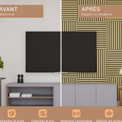 Lot 4 pièces, Panneau Acoustique, Chêne, Feutrine Noir, 60x60cm-Perform Panel Best