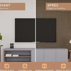 Lot 4 pièces, Panneau Acoustique, Noyer, Feutrine Noir, 60x60cm-Perform Panel Clearance