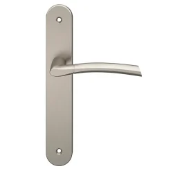 Lot 3 poignées sur plaque GoodHome Hirel effet nickel satin gris L.128mm x l.40mm entraxe 195mm