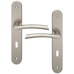 Lot 3 poignées sur plaque rond serrure GoodHome Hirel effet nickel satin gris L.128mm x l.40mm entraxe 195mm