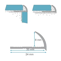 Lot de 5 CEZ Quart de rond 8 mm carrelage profilé aluminium Argent-Saniverre Best