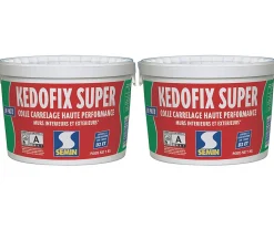 Semin Lot de 2 colles pour Carrelage Haute Performance Kedofix , Prêt à l'emploi, Intérieur/extérieur, seau de 5 kg