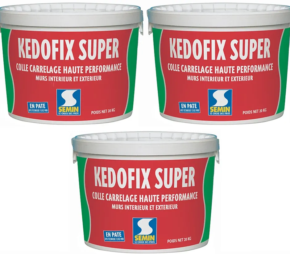 Lot de 3 colles pour Carrelage Haute Performance Kedofix , Prêt à l'emploi, Intérieur/extérieur, seau de 20 kg-Semin Discount