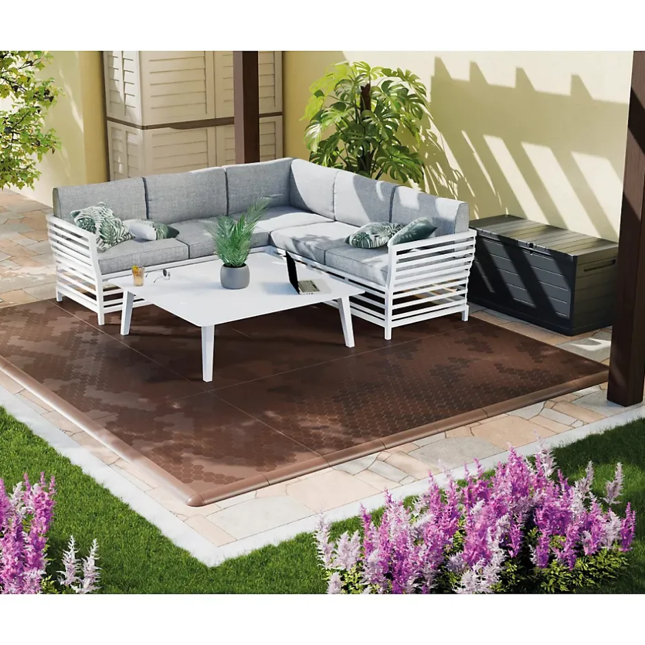 Lot de 10 Dalles de sol Clipsables Marron Taupe 116x76x3cm Polypropylène Revêtement de Sol Modulable 7.69m2-Intec Outlet
