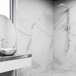 Lot de 4 Dalles Murales Douche SPC/PVC Décor Marbre Blanc brillant - 59,2x118,4cm - 2,8M²-Decoon New