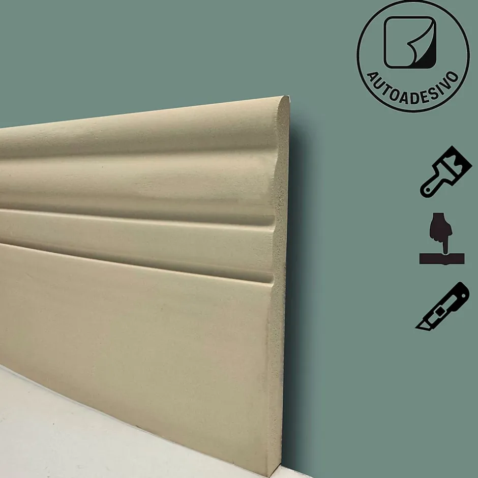 Eternal Parquet Lot de 3 mètres linéaires de plinthe auto-adhésive flexible DUCALE IVOIRE 155x12mm (sans colle, clous ni découpes)