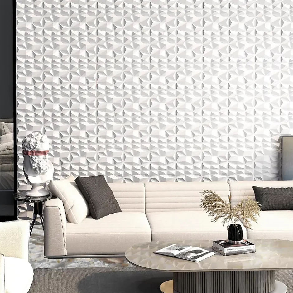 Lot de 100 Panneau Mural Decoratif en Diamant , Panneaux Muraux 3D en PVC, Facile à Découper, Imperméable, Résistant à Chaleur-Giantex Online