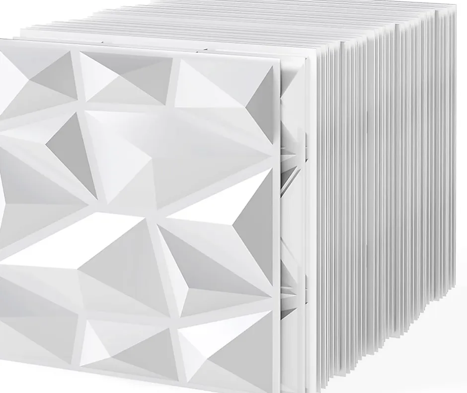 Lot de 50/100 Panneau Mural Decoratif en Diamant, Panneaux Muraux 3D en PVC, Imperméable & Résistant à Chaleur-Giantex New