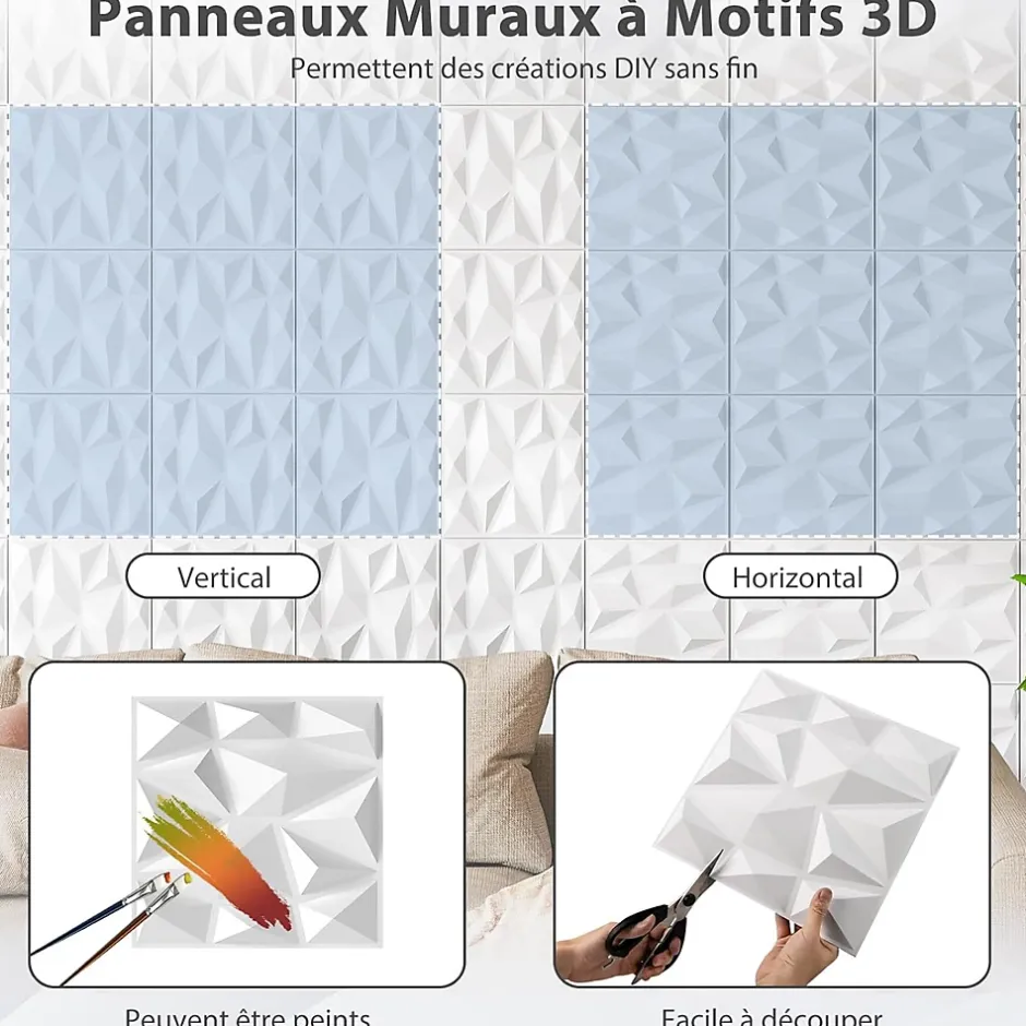Lot de 50/100 Panneau Mural Decoratif en Diamant, Panneaux Muraux 3D en PVC, Imperméable & Résistant à Chaleur-Giantex New