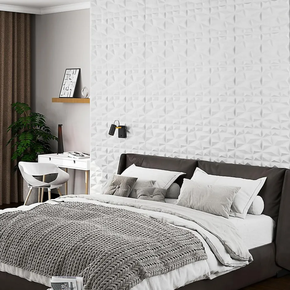 Lot de 50/100 Panneau Mural Decoratif en Diamant, Panneaux Muraux 3D en PVC, Imperméable & Résistant à Chaleur-Giantex New