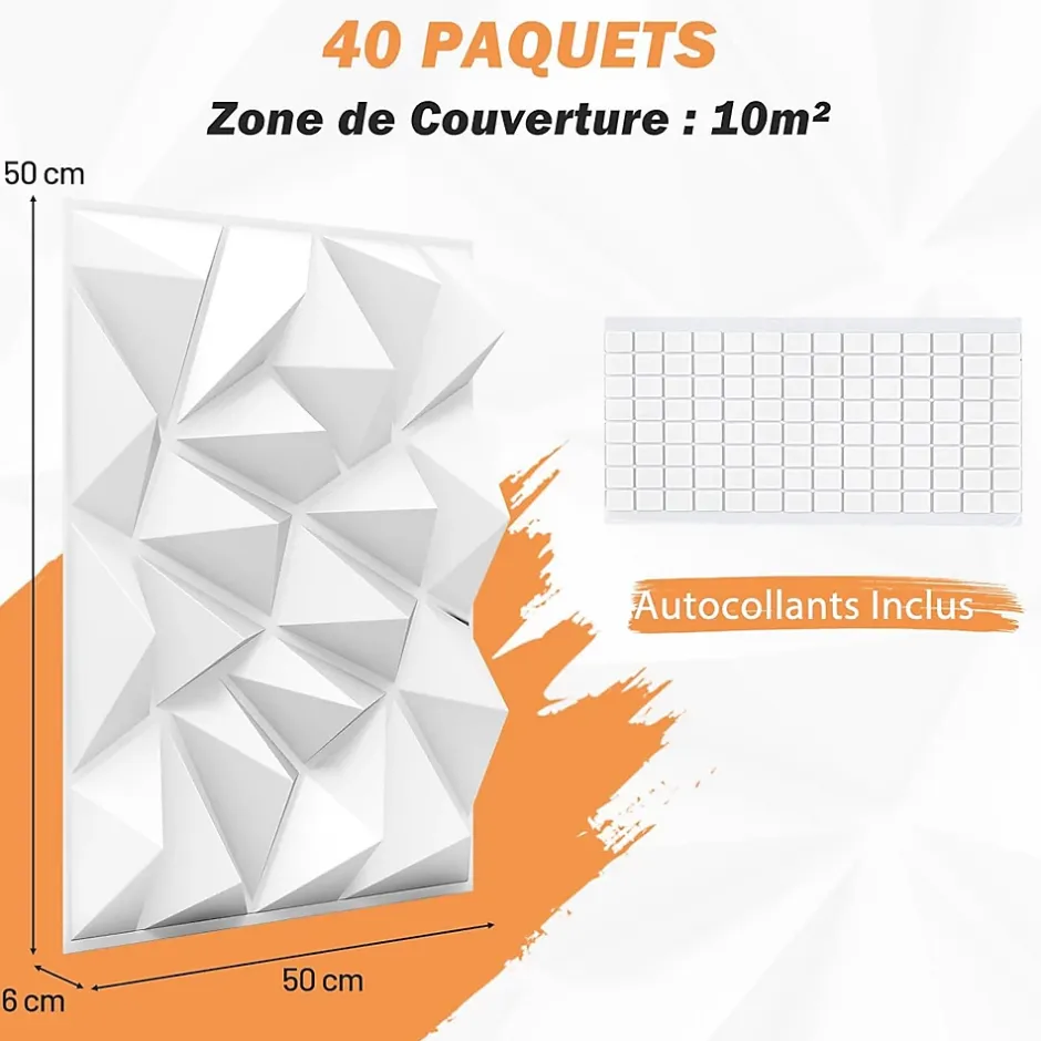 Giantex Lot de 40 Panneau Mural Decoratif 3D en PVC 50 x 50 CM, Imperméable,Ininflammable, pour Salon, Chambre, Bureau