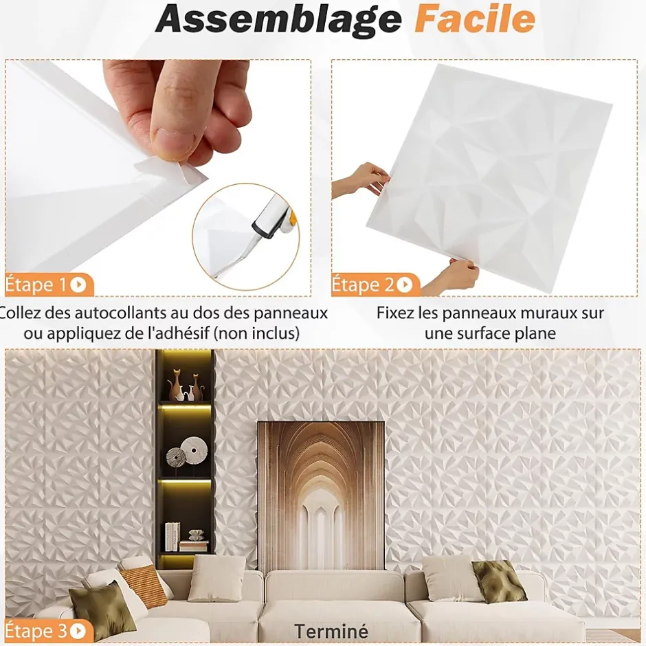 Giantex Lot de 40 Panneau Mural Decoratif 3D en PVC 50 x 50 CM, Imperméable,Ininflammable, pour Salon, Chambre, Bureau