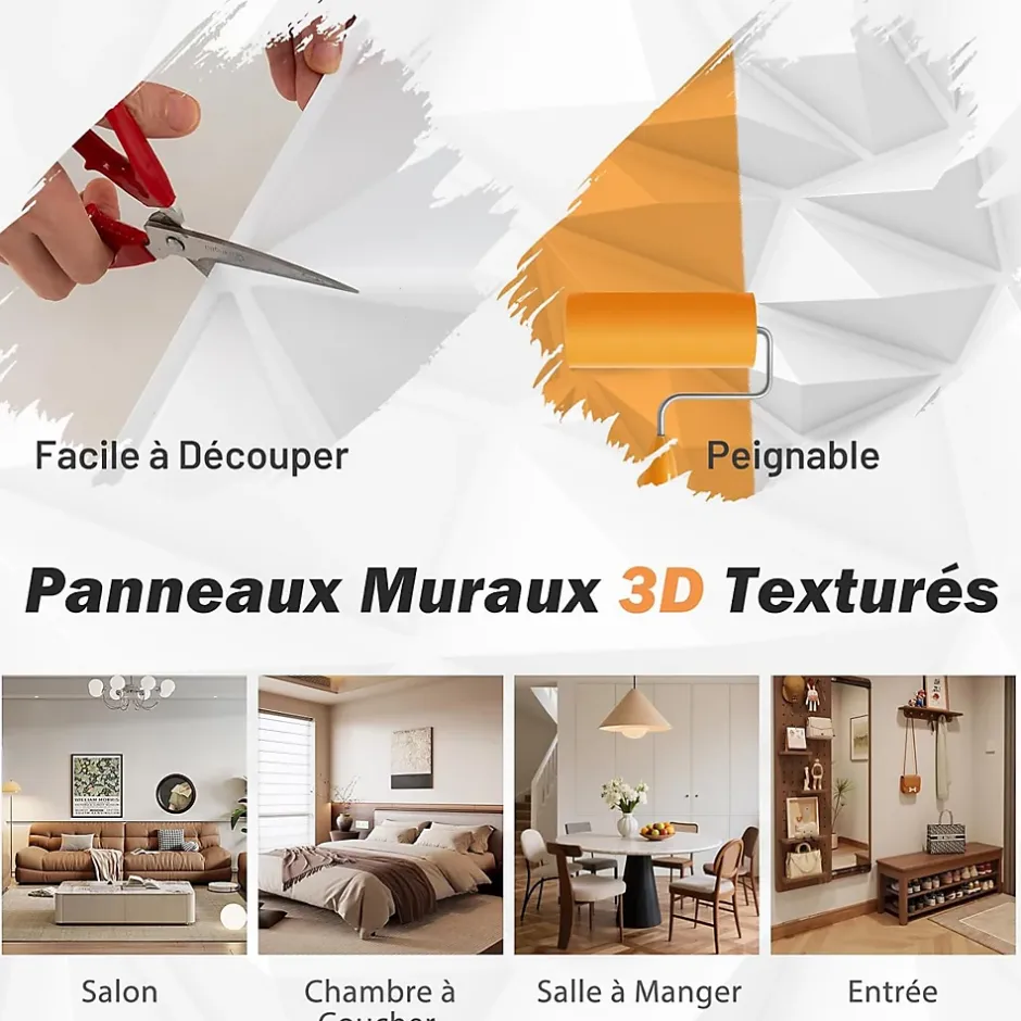 Giantex Lot de 40 Panneau Mural Decoratif 3D en PVC 50 x 50 CM, Imperméable,Ininflammable, pour Salon, Chambre, Bureau
