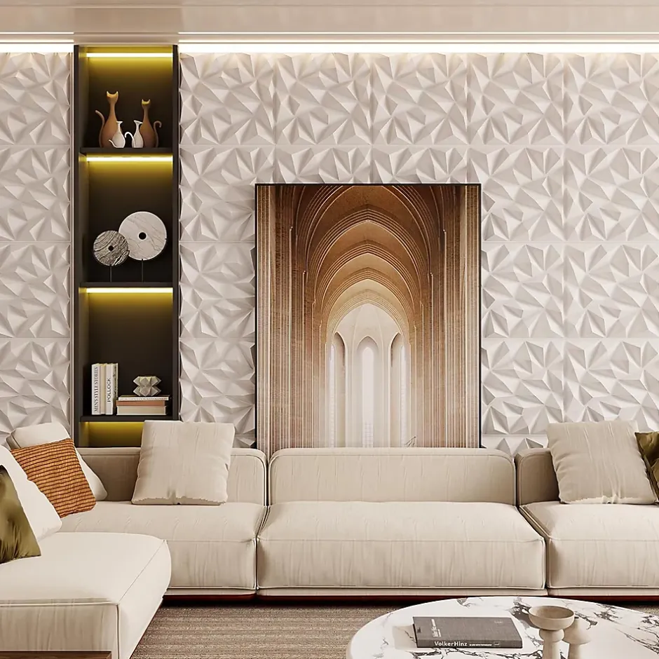 Giantex Lot de 40 Panneau Mural Decoratif 3D en PVC 50 x 50 CM, Imperméable,Ininflammable, pour Salon, Chambre, Bureau