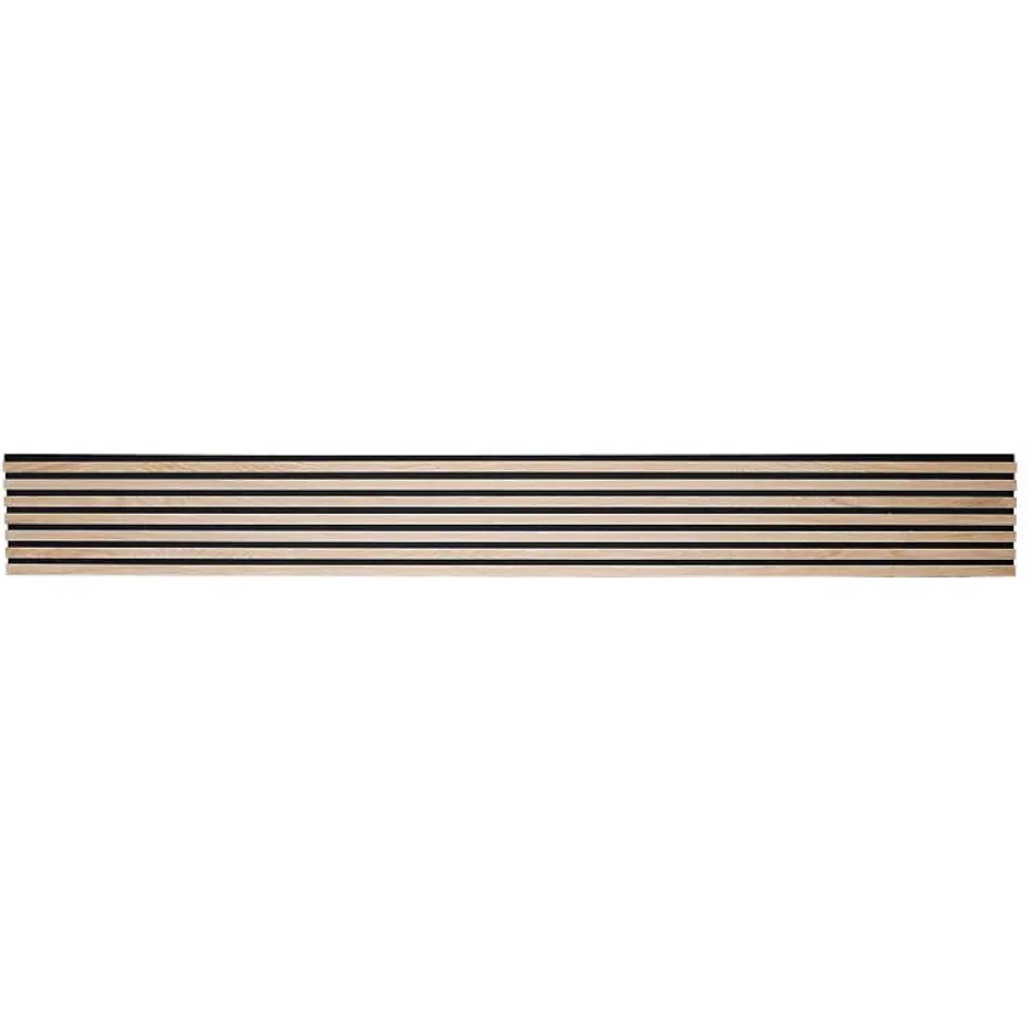 Lot de 4 panneaux acoustiques tasseaux bois 250 x 30 x 1,9 cm - Lamelles bois placage chêne clair véritable fond noir - 3m²-Decoon