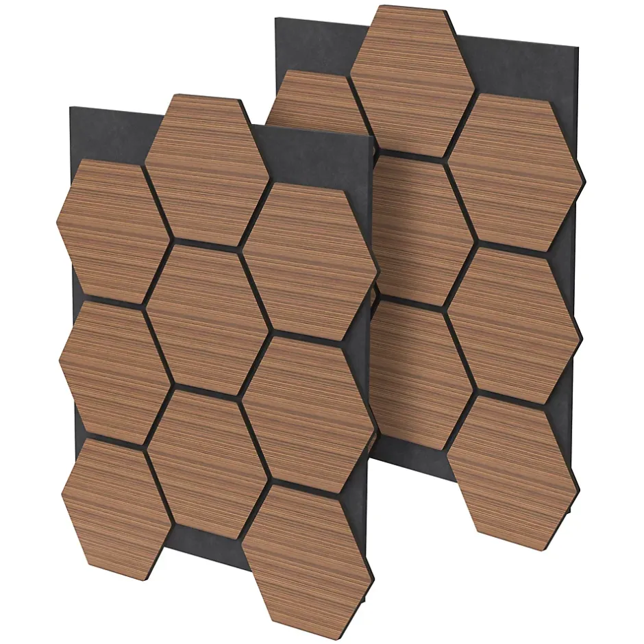 Ml-Design Lot de 2 panneaux acoustiques hexagonaux 66x81 cm 1m² isolation phonique teck