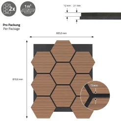 Ml-Design Lot de 2 panneaux acoustiques hexagonaux 66x81 cm 1m² isolation phonique teck