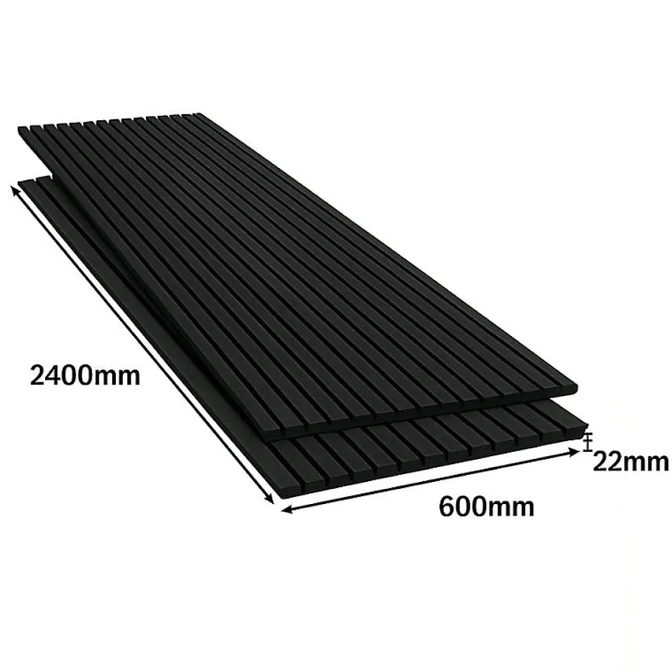 Lot de 2 Panneaux Acoustiques Muraux Bois 240x60x2,2cm - Couleur Noir avec Fond Noir --Silamp Clearance