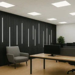 Lot de 2 Panneaux Acoustiques Muraux Bois 240x60x2,2cm - Couleur Noir avec Fond Noir --Silamp Clearance