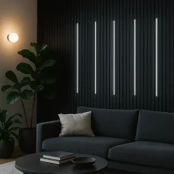 Lot de 2 Panneaux Acoustiques Muraux Bois 240x60x2,2cm - Couleur Noir avec Fond Noir --Silamp Clearance