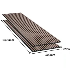 Silamp Lot de 2 Panneaux Acoustiques Muraux Bois 240x60x2,2cm - Finition Noyer - Fond Noir -