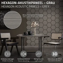 Lot de 2 panneaux acoustiques hexagonaux 66x81 cm 1m² isolation phonique gris-Ml-Design Online