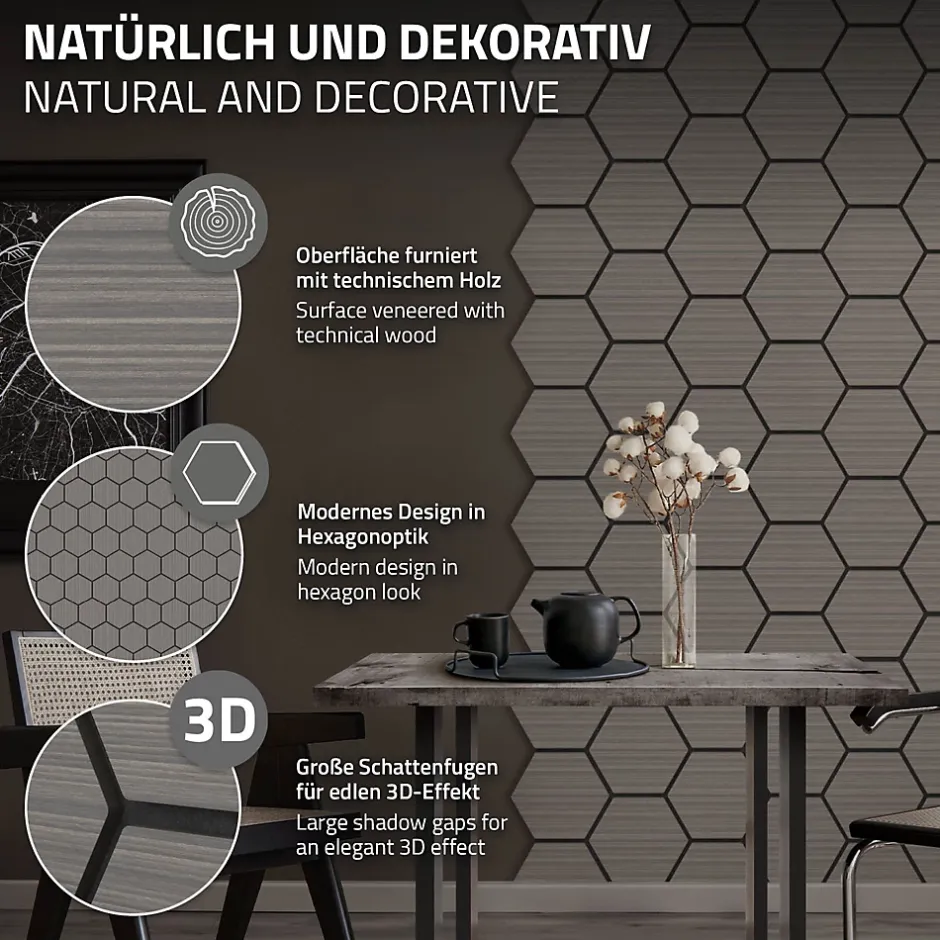 Lot de 2 panneaux acoustiques hexagonaux 66x81 cm 1m² isolation phonique gris-Ml-Design Online