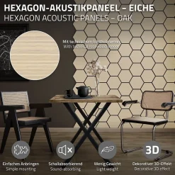 Ml-Design Lot de 2 panneaux acoustiques hexagonaux 66x81 cm 1m² isolation phonique chêne
