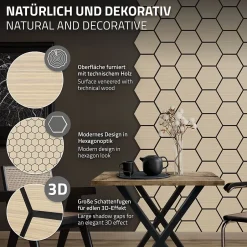 Ml-Design Lot de 2 panneaux acoustiques hexagonaux 66x81 cm 1m² isolation phonique chêne
