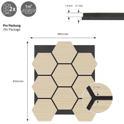 Ml-Design Lot de 2 panneaux acoustiques hexagonaux 66x81 cm 1m² isolation phonique chêne