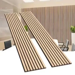 Silamp Lot de 2 Panneaux Acoustiques Muraux Bois 240x60x2,2cm - Chêne Blanc avec Fond Noir -