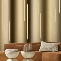 Silamp Lot de 2 Panneaux Acoustiques Muraux Bois 240x60x2,2cm - Chêne Blanc avec Fond Noir -