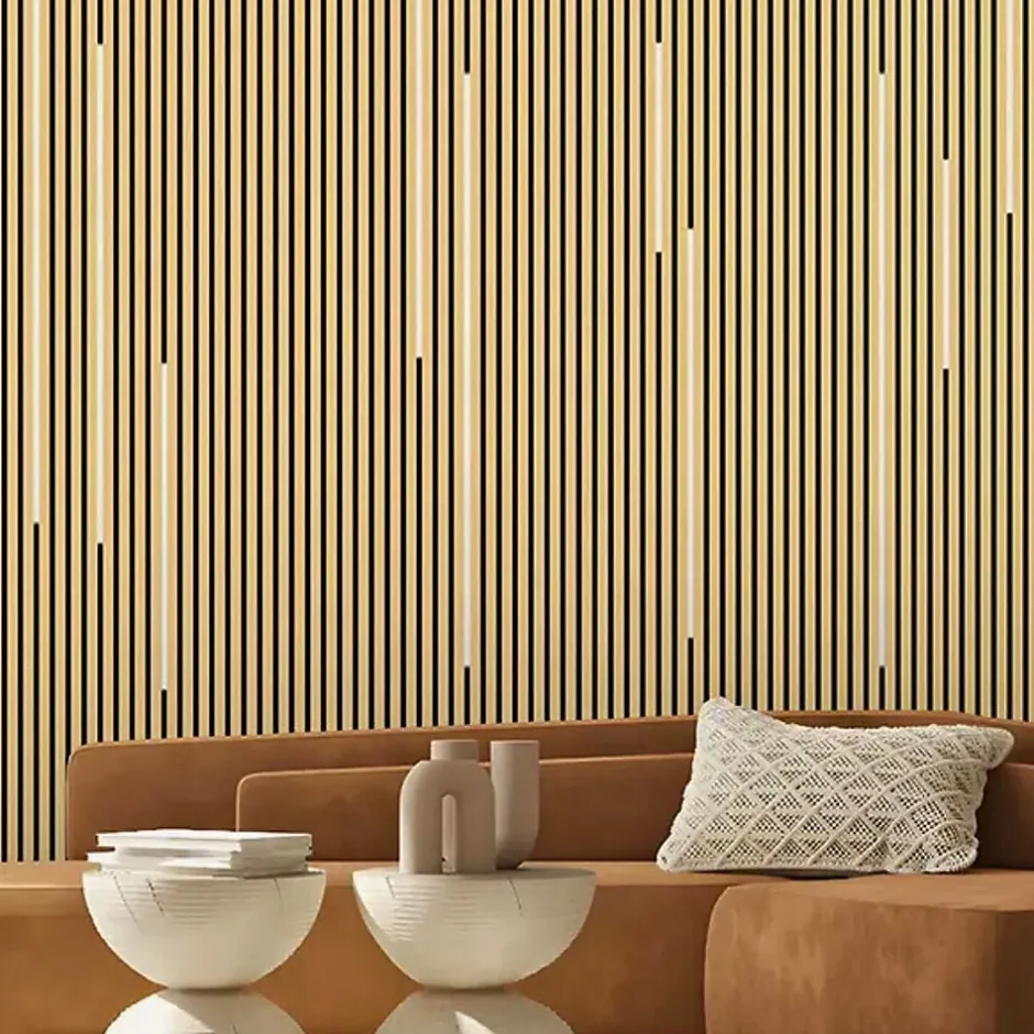 Silamp Lot de 2 Panneaux Acoustiques Muraux Bois 240x60x2,2cm - Chêne Blanc avec Fond Noir -