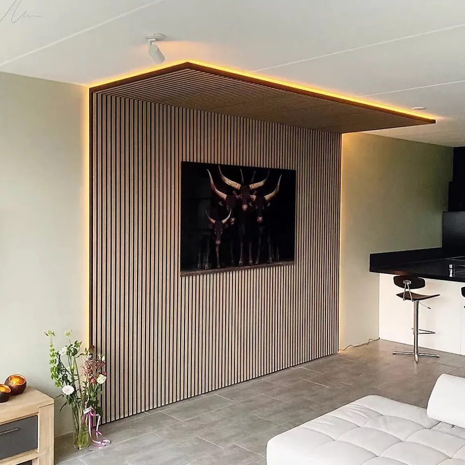 Silamp Lot de 2 Panneaux Acoustiques Muraux Bois 240x60x2,2cm - Chêne Blanc avec Fond Noir -