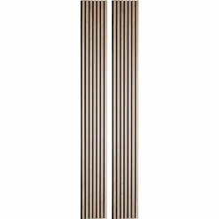 Lot de 2 panneaux acoustiques bois 250 x 30 x 1,9 cm - Lamelles bois placage chêne clair véritable fond noir - 1,5m²-Decoon