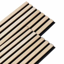 Lot de 2 panneaux acoustiques bois 250 x 30 x 1,9 cm - Lamelles bois placage chêne clair véritable fond noir - 1,5m²-Decoon