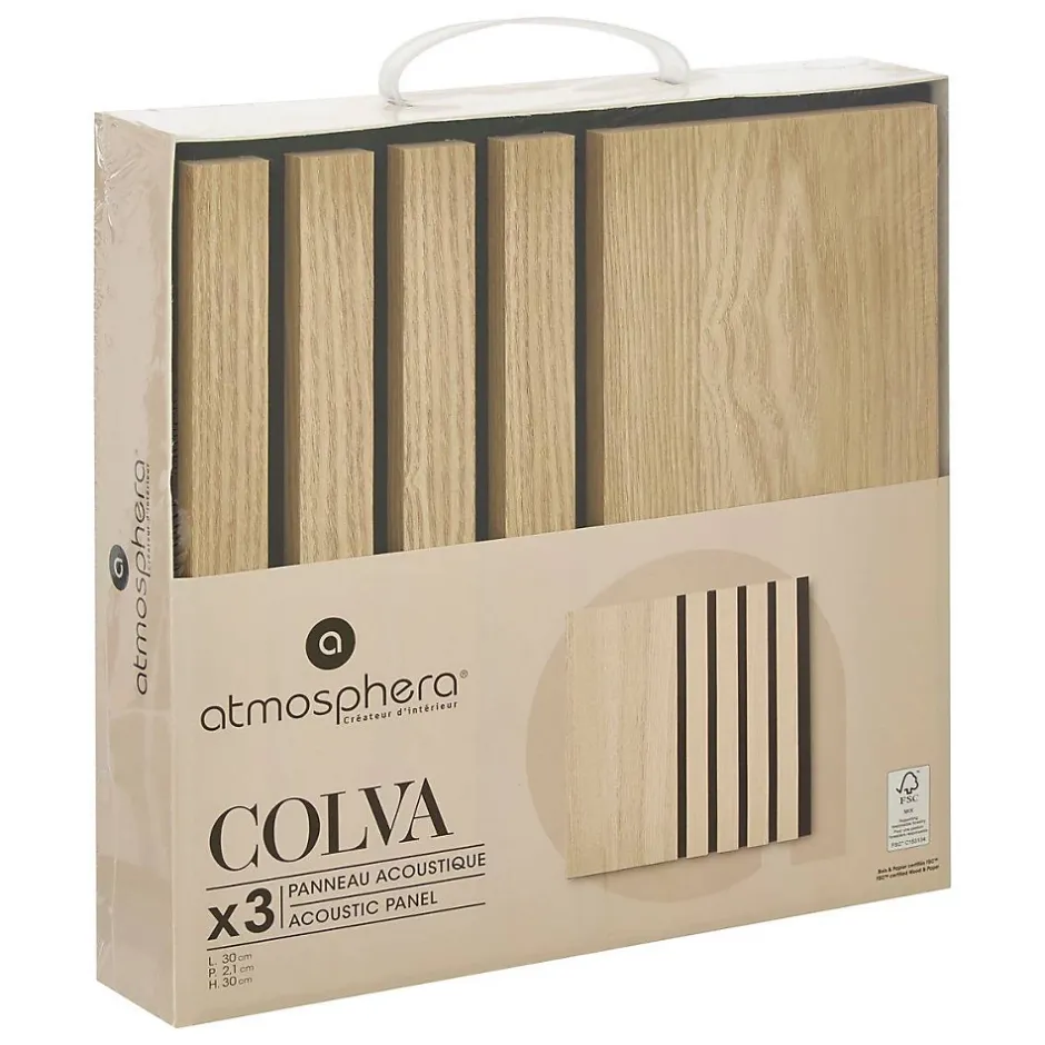 Lot de 3 panneaux décoratifs Colva beige fond noir 30x30cm - Atmosphera-Atmosphera Créateur D'Intérieur Clearance